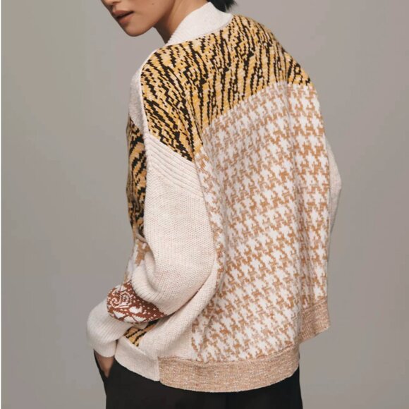 BEST Anthropologie Pilcro Mash-Up Tiger Cardigan Sweater S/M/MP/LP Orange Motif - Picture 3 of 5